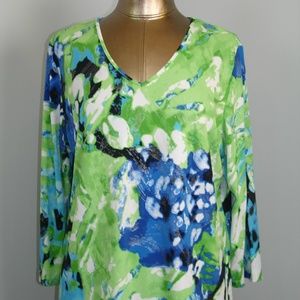 Allison Daley Size PL Green Sparkly V-Neck Shirt